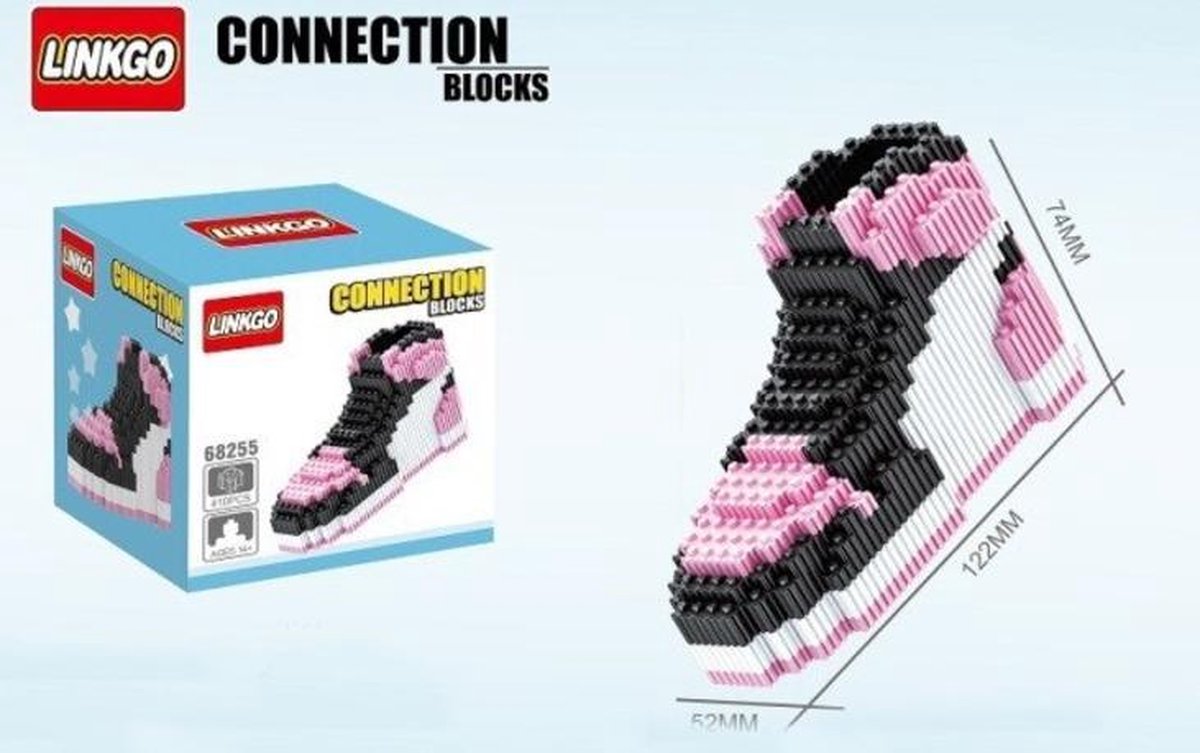 Linkgo Connection Blocks - Sneaker (Roze/Wit/Zwart) | Speelgoed voor kinderen jongens meisjes | lego technic, lego friends, lego city, lego ninjago, lego creator | Nike Air Jordan 1 | Cadeau Kindercadeau